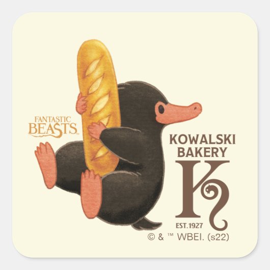 Kowalski Bäckerei - Niffler mit Brot Quadratischer Aufkleber (Vorderseite)