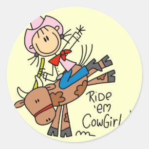 Kowgirl-Reiten-Stier-T-Shirts und Geschenke mit St Runder Aufkleber