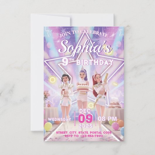 KPOP Birthday, Color the back! Invitation Einladung (Vorderseite)