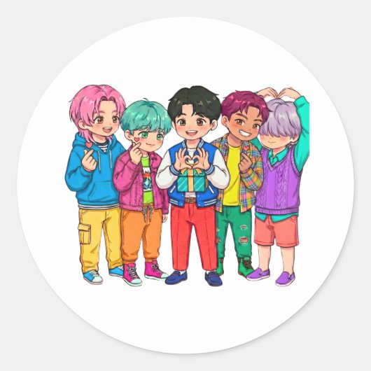 KPOP Boyband Herz  Runder Aufkleber (Vorderseite)