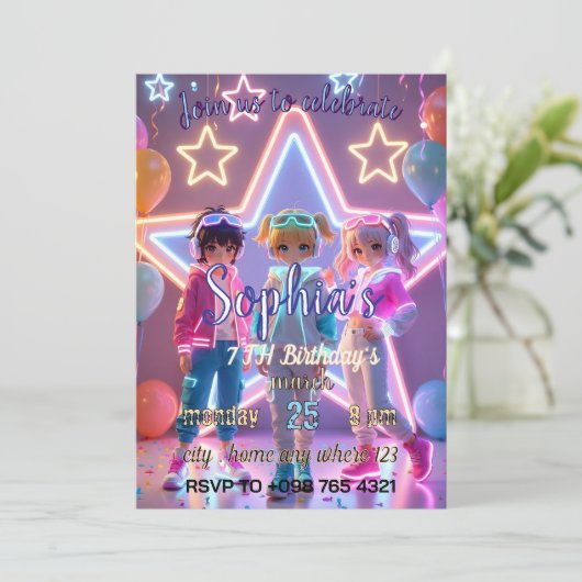 KPOP-DÄMON CUTE EINLADUNG (Stehend Vorderseite)