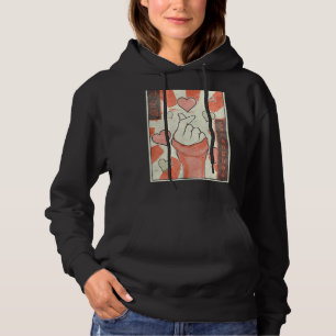 Kpop Finger Heart Saranghae Korean Pop Music Retro Hoodie
