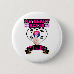 KPop Heart Korea Flag Hand Symbol Music Design Button