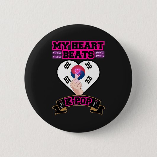 KPop Heart Korea Flag Hand Symbol Music Design Button (Vorderseite)