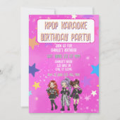 KPOP Karaoke Birthday, pink stars Einladung (Vorderseite)