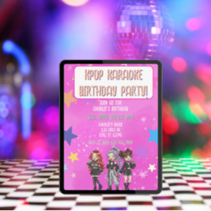 KPOP-Karaoke-Geburtstag, rosa Sterne Einladung