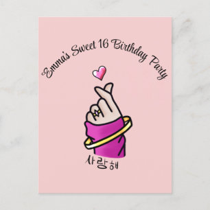 Kpop Pink Birthday Party Liebe Hand Sign Girls Postkarte