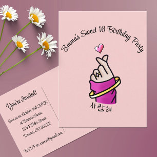 Kpop Pink Geburtstagsfeier Love Hand Zeichen Mädch Postkarte