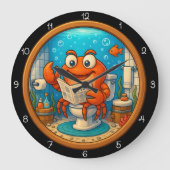 Krabbe auf Toilette lesen Funny Große Wanduhr (Vorderseite)