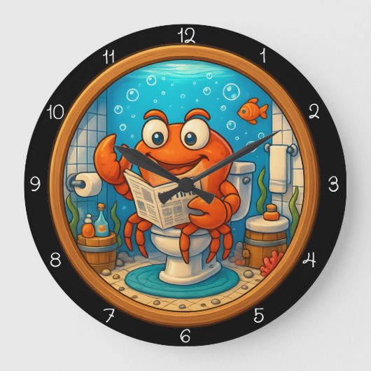 Krabbe auf Toilette lesen Funny Große Wanduhr (Vorderseite)