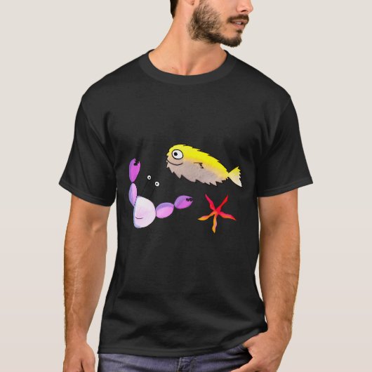 Krabbe, Kugelfisch und Seestern T-Shirt (Vorderseite)