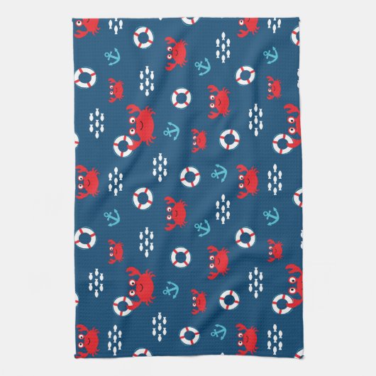 Krabbe mit Lifebuoy Geschirrtuch (Vertikal)