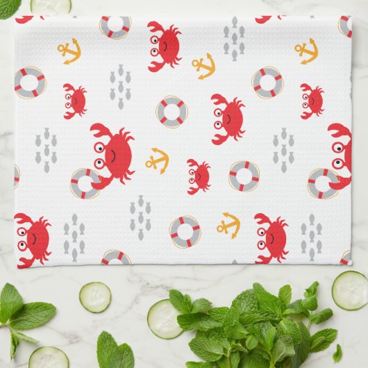 Krabbe mit Lifebuoy Geschirrtuch (Gefaltet)