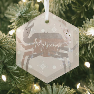 Krabbe Ozean Strand Meer Krustentier Erdtöne Ornament Aus Glas
