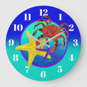 Krabbe u. Starfish - runde Wanduhr