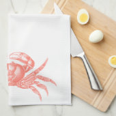 Krabbe Woodblock Druck-Handwerker-Art-Koralle Geschirrtuch (Viertel Falte)