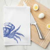 Krabbe Woodblock Druck-Handwerker-Art-Seeblau Geschirrtuch (Viertel Falte)