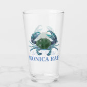 Krabben Blau Krustentier Monogramm Name Glas (Rückseite)