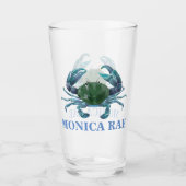 Krabben Blau Krustentier Monogramm Name Glas (Vorderseite)