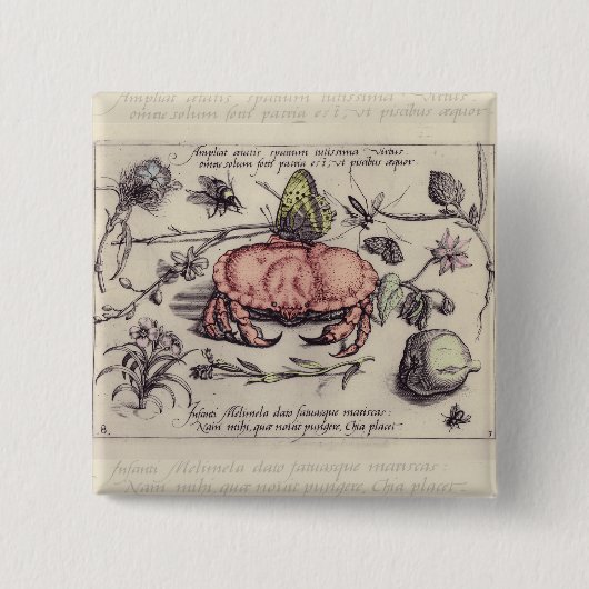 Krabben-Botanik-Insekt-Blumen-Illustration Button (Vorderseite)