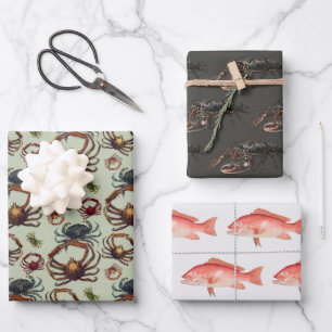 Krabben Hummer Schnapper Fisch Meerestiere Geschenkpapier Set