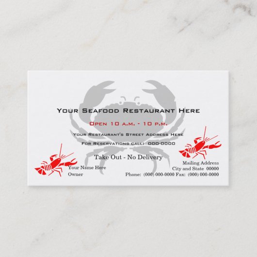 Krabben-Logo-Meeresfrüchte-Restaurant Visitenkarte (Vorderseite)