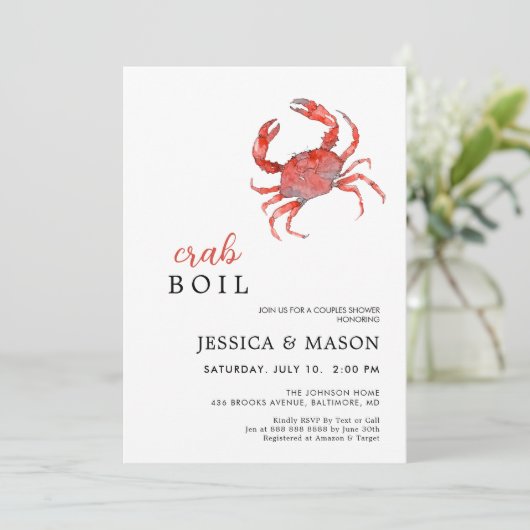 Krabben Meeresfrüchte Paare Brautparty Einladung (Stehend Vorderseite)