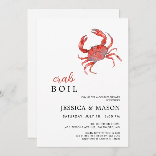 Krabben Meeresfrüchte Paare Brautparty Einladung (Vorne/Hinten)
