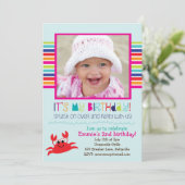 Krabben-Sommer-Geburtstags-Party (Mädchen) Einladung (Stehend Vorderseite)