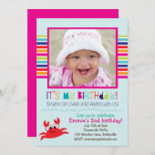 Krabben-Sommer-Geburtstags-Party (Mädchen) Einladung (Vorne/Hinten)