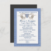 Krabben-Thema mit blauem Gingham Einladung (Vorne/Hinten)