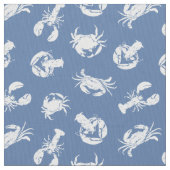 Krabben und Hummer Dusty Blue White Seafood Muster Stoff (Nahaufnahme)