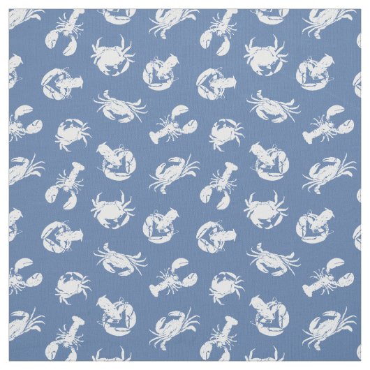 Krabben und Hummer Dusty Blue White Seafood Muster Stoff (Muster)