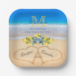 Krabben und Lemon Wedding Hearts in Sand Pappteller