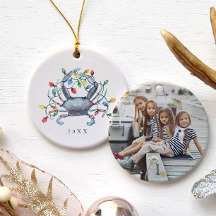 Krabben-Weihnachtsfoto & Jahr Keramik Ornament