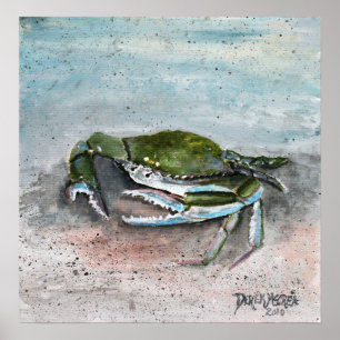Krabbenbabyblau-Strandquadrat-Kunstmalerei Poster