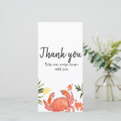 Krabbenblutgeschwürsommer-Partyrezept danken Ihnen Dankeskarte (Stehend Vorderseite)