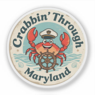 Krabbenfischen in Maryland: Vintage-Küstenkunst Aufkleber