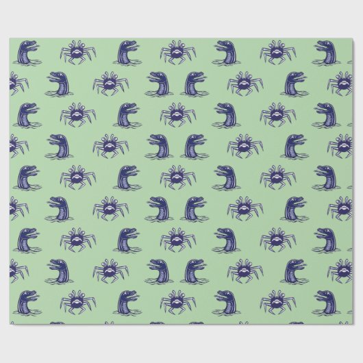 Krabbenmonster und Wasserdrachenmuster Geschenkpapier (Flach)