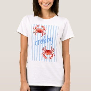 Krabbige rote Wasserfarbe-Krabben Pastellblaue Str T-Shirt