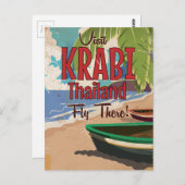 Krabi Beach Thailand Vintage Reiseplakat Postkarte (Vorne/Hinten)