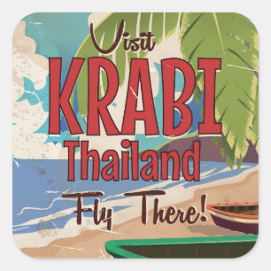 Krabi Beach Thailand Vintage Reiseplakat Quadratischer Aufkleber