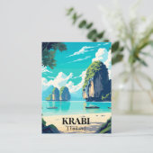 Krabi, Thailand Beach Illustration Postkarte (Stehend Vorderseite)