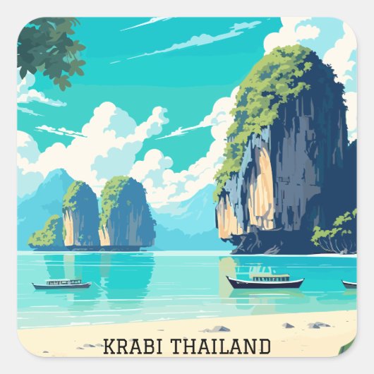 Krabi Thailand Beach Paradise Quadratischer Aufkleber (Vorderseite)