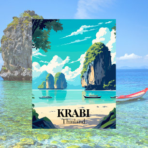 Krabi, Thailand Strandillustration Postkarte