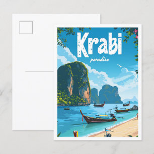 Krabi Thailand Vintag Art Travel Illustration Postkarte