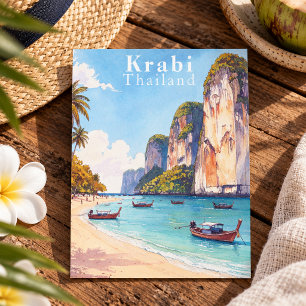 Krabi Thailand Vintage Klippen und Longtail-Boote Postkarte