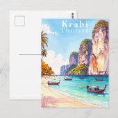 Krabi Thailand Vintage Klippen und Longtail-Boote Postkarte (Vorne/Hinten)