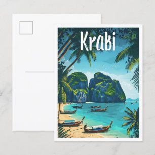 Krabi Thailand Vintage-Kunst-Reiseillustration Postkarte