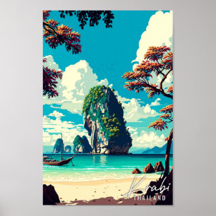 Krabi Thailand Vintage Reise Illustration Poster